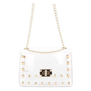 Clear See Thru Gold Studded Shoulder Handbag With Chain Strap